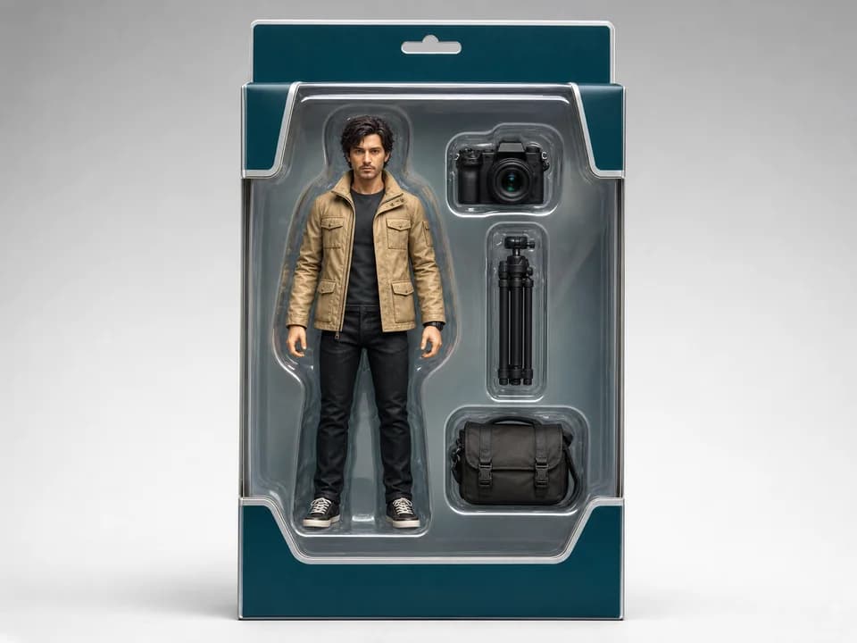Urban photographer collectible figure example for AI Action Figure Generator