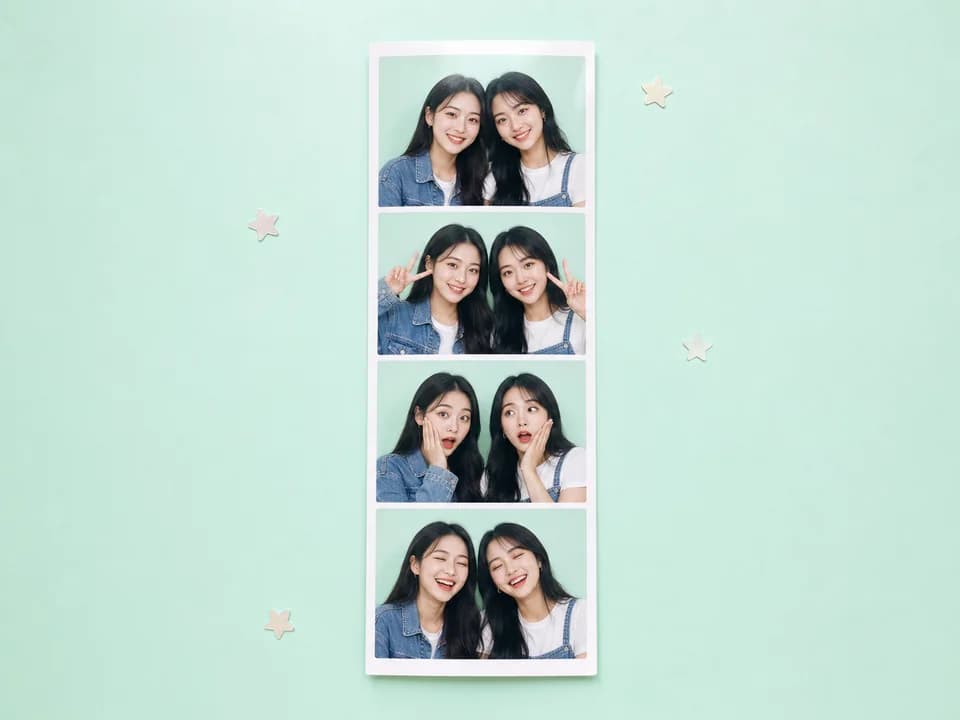 Best-friends mint four-cut strip example for Korean Photobooth Prompt