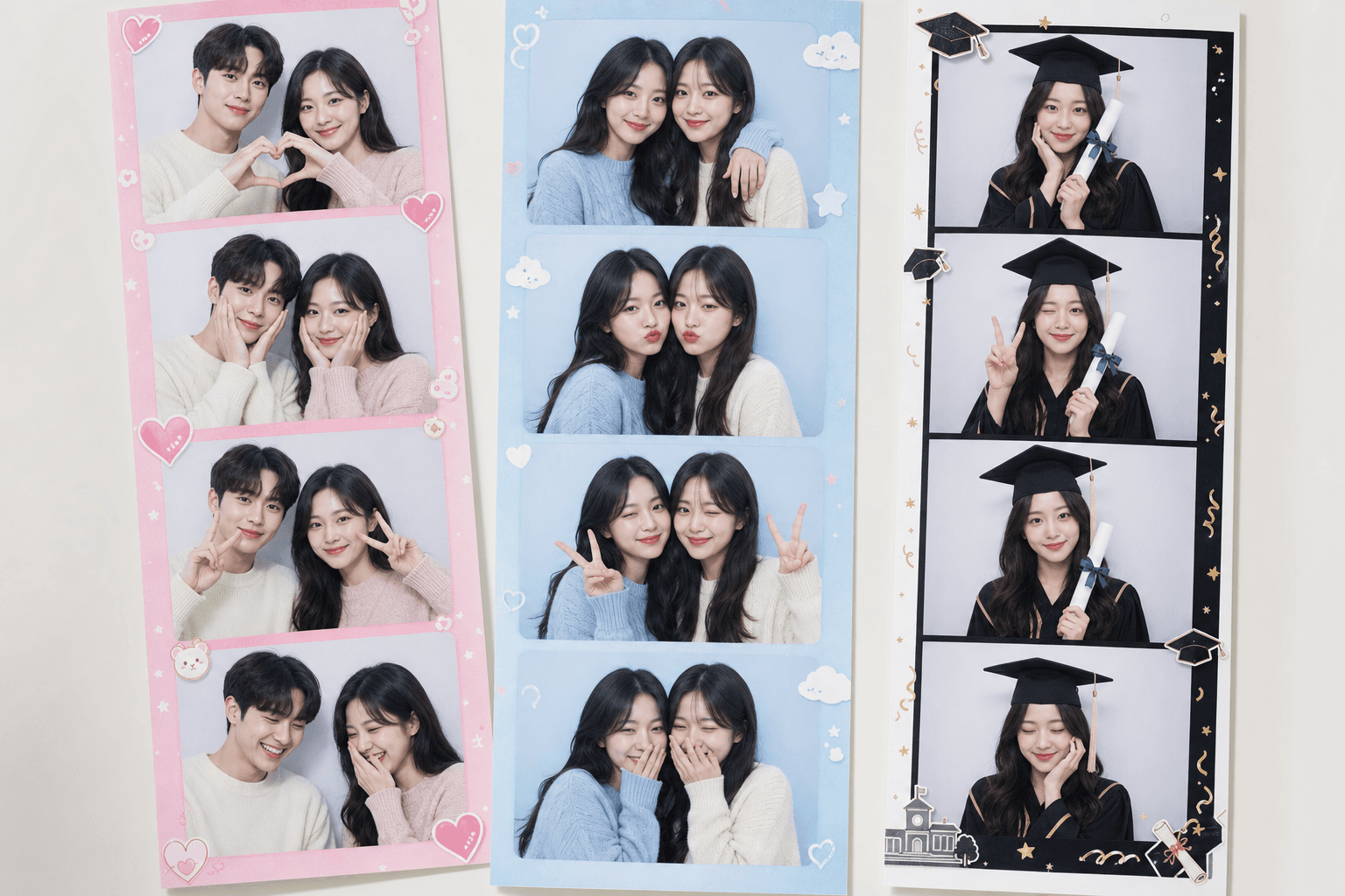 Real Korean photobooth prompt examples example for Korean Photobooth Prompt